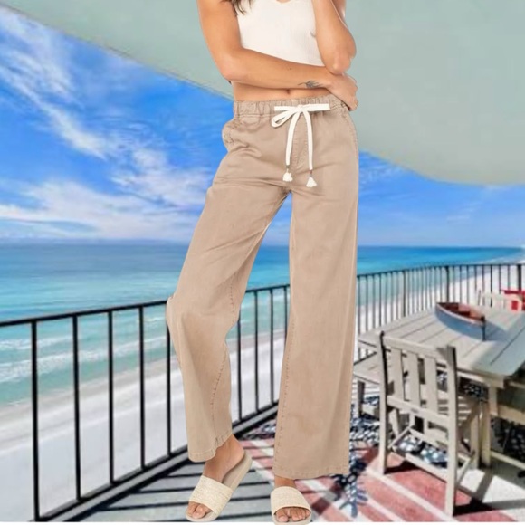 ROXY S tan sunset dream linen blend pant - Picture 1 of 11
